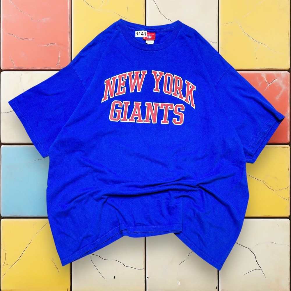 VTG Y2K New York Giants NFL T-Shirt‎ Mens XXL Blue Football Graphic Tee Spellout